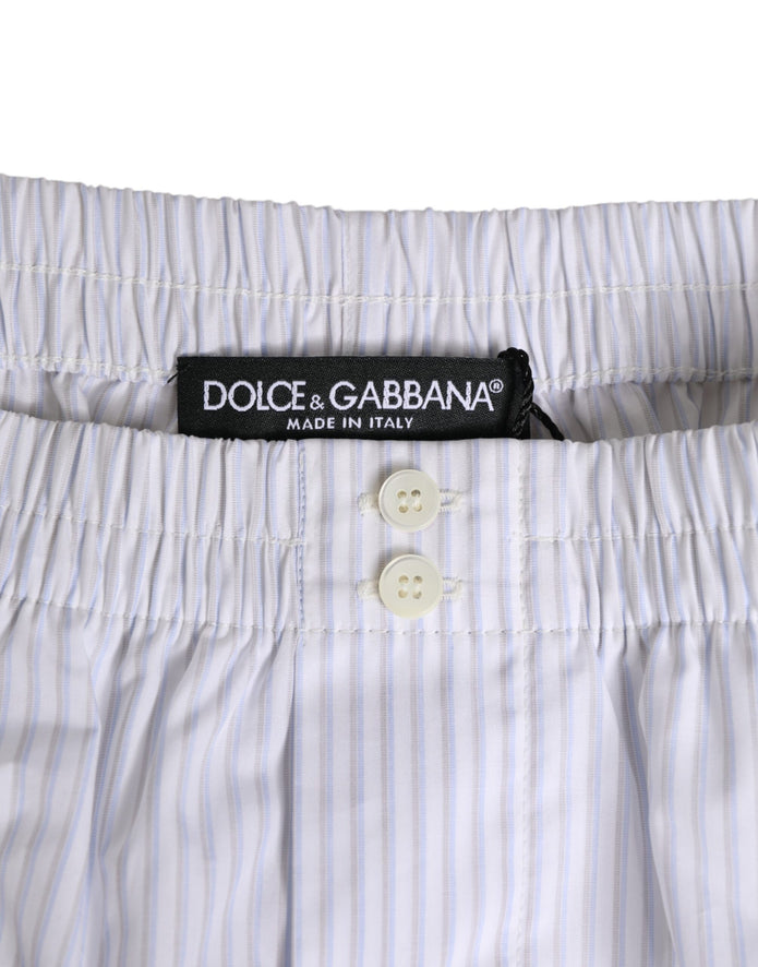 White Blue Cotton Striped Button Fly Shorts Swimwear