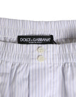 White Blue Cotton Striped Button Fly Shorts Swimwear