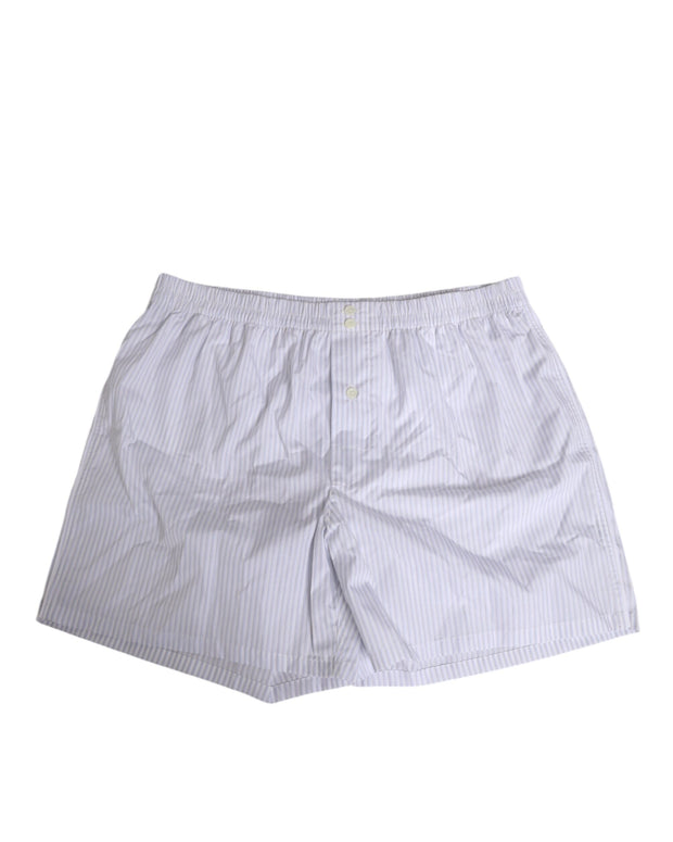 White Blue Cotton Striped Button Fly Shorts Swimwear