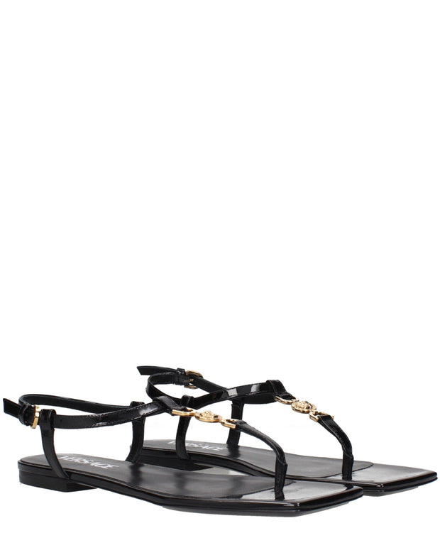 Black Leather Flip-Flop Sandals