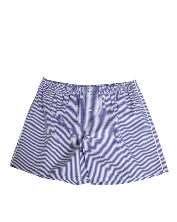 Blue White Cotton Striped Button Fly Shorts Swimwear