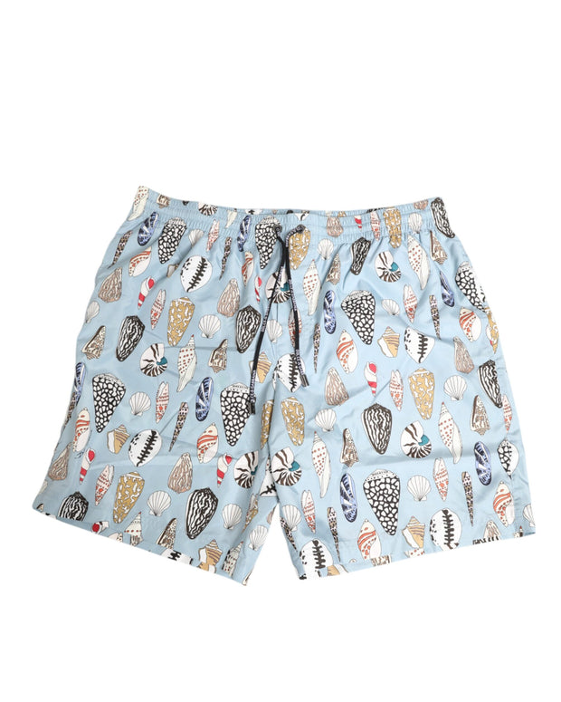 Blue Seashell Print Nylon Men Shorts Swimwear