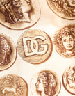 Brown Ancient Coin Print Silk Shorts Swimwear