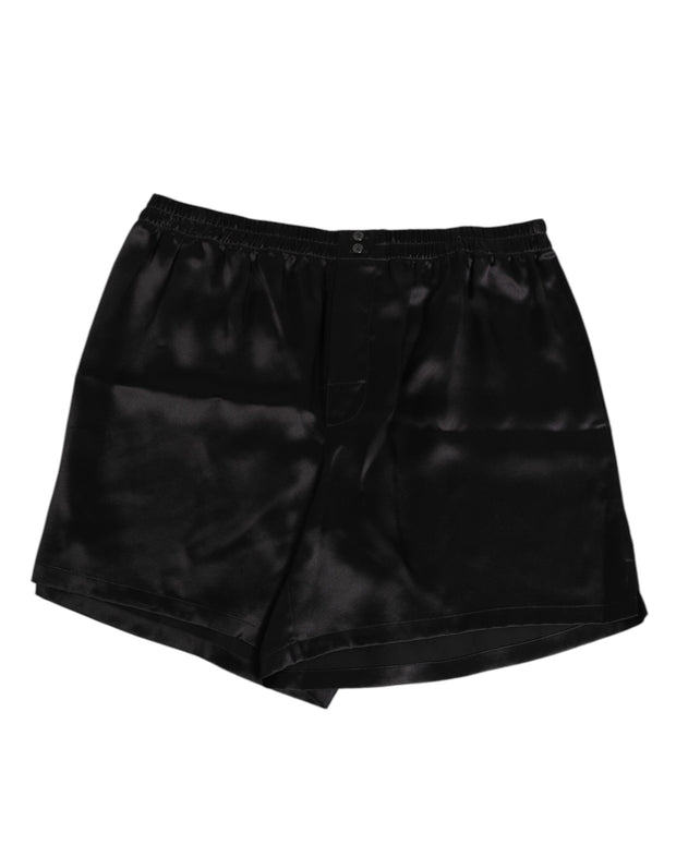 Black Silk Satin Elastic Men Boxer Short Swimwear
