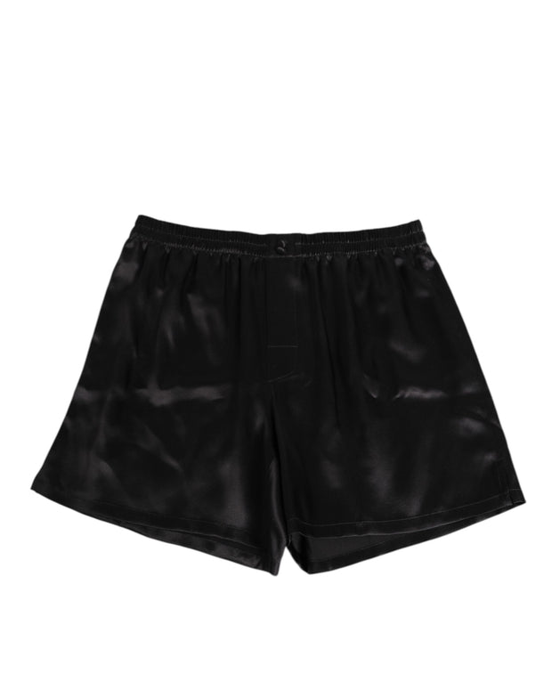 Black Silk Satin Elastic Men Boxer Short Swimwear