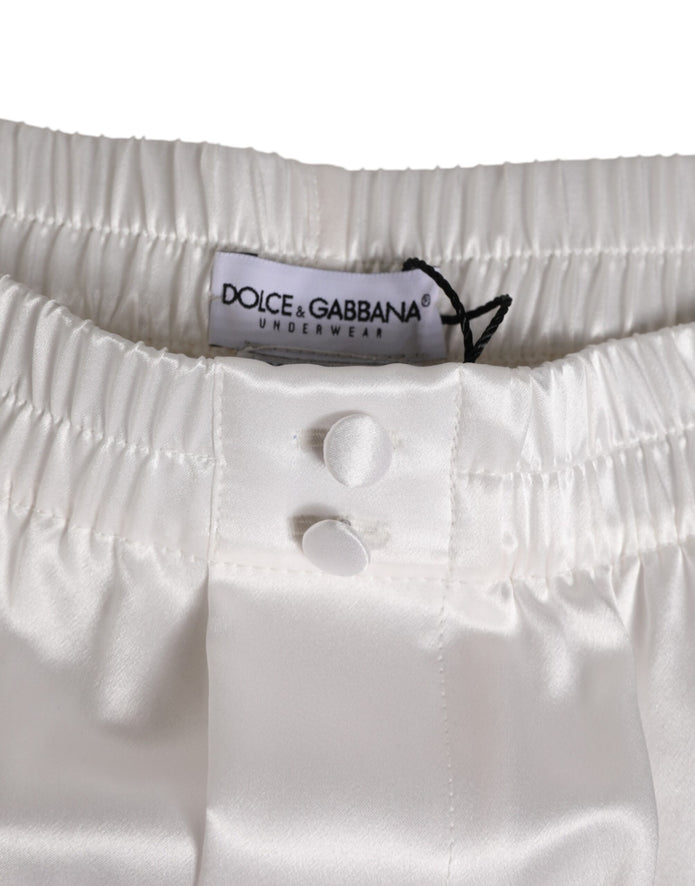 White Silk Satin Elastic Men Boxer Short Swimwear