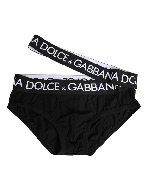 Black Cotton Elastic Logo Waistband Swimwear