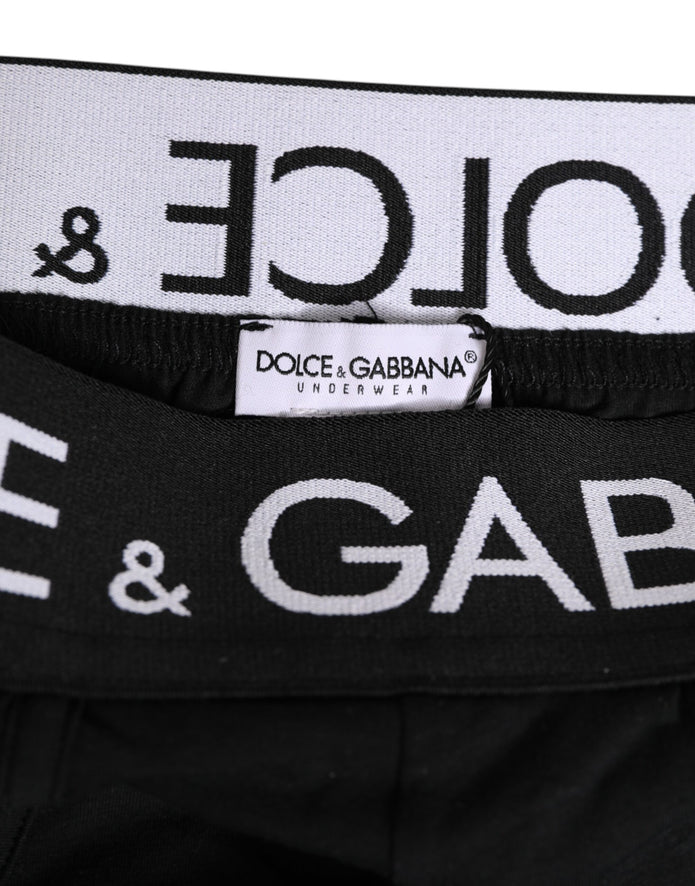 Black Cotton Elastic Logo Waistband Swimwear