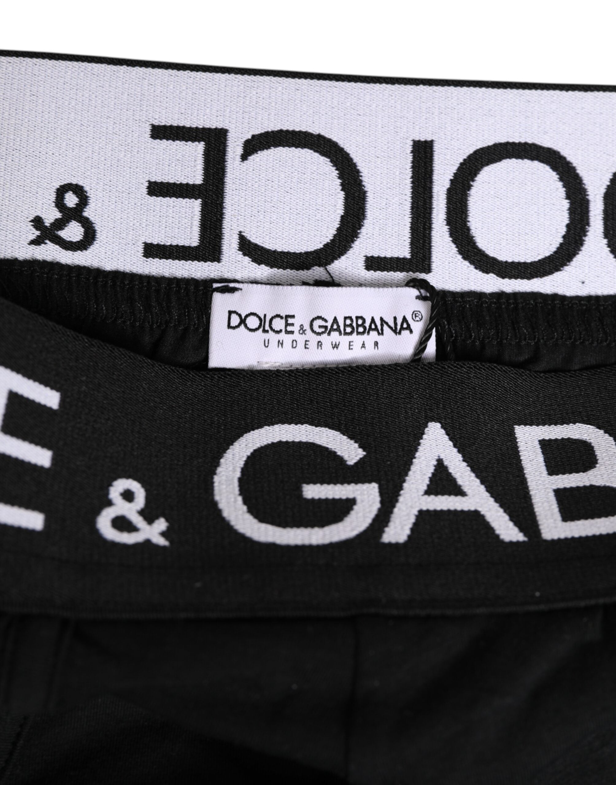 Black Cotton Elastic Logo Waistband Swimwear