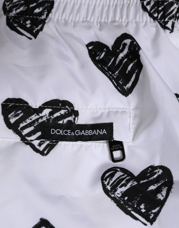 White Black Heart Print Men Boxer Short Swimwear