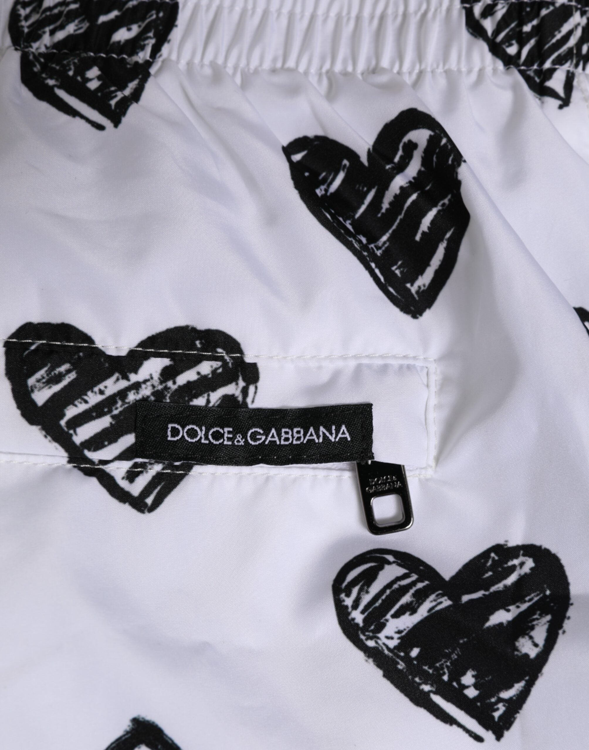 White Black Heart Print Men Boxer Short Swimwear