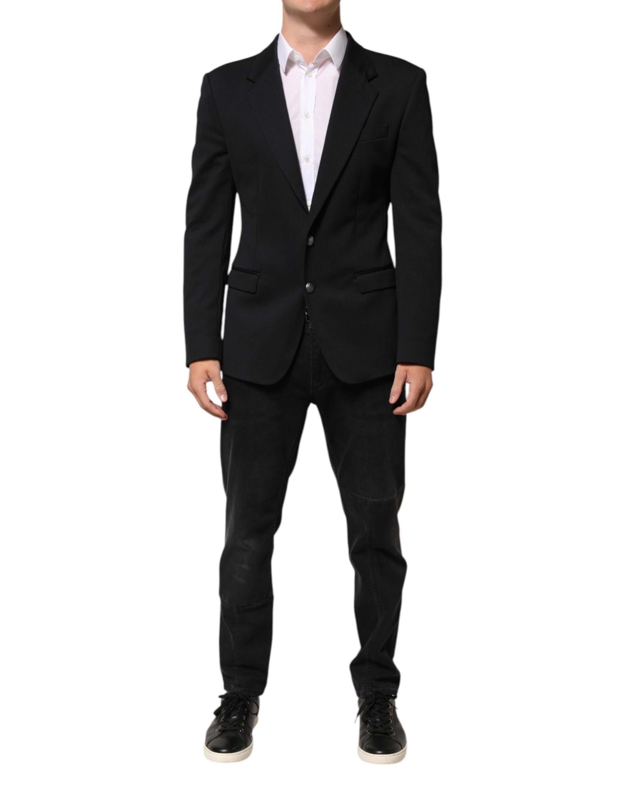 Dark Blue Cotton Men Jacket Coat Blazer Suit