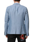 Light Blue Linen Double Breasted Men Jacket Blazer
