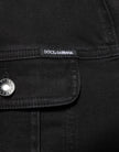 Black Cotton Denim Stretch Button Up Jacket