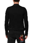 Black Cotton Denim Stretch Button Up Jacket