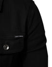 Black Cotton Denim Stretch Button Up Jacket