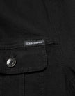 Black Cotton Denim Stretch Button Up Jacket