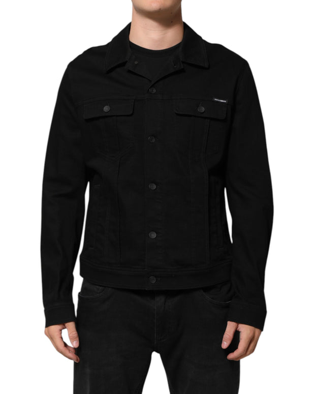 Black Cotton Denim Stretch Giubbotto Jacket