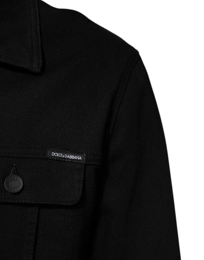 Black Cotton Denim Stretch Giubbotto Jacket