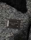 Gray Wool Herringbone Shearling Collar Bomber Jacket