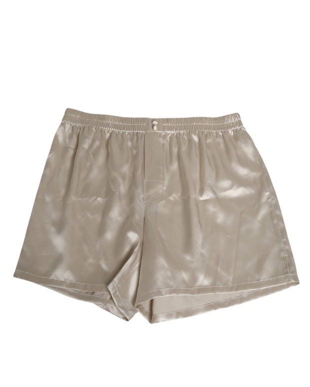 Beige Silk Satin Elastic Men Boxer Short Swimwear