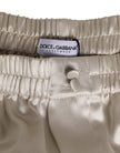 Beige Silk Satin Elastic Men Boxer Short Swimwear