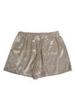 Beige Silk Satin Elastic Men Boxer Short Swimwear
