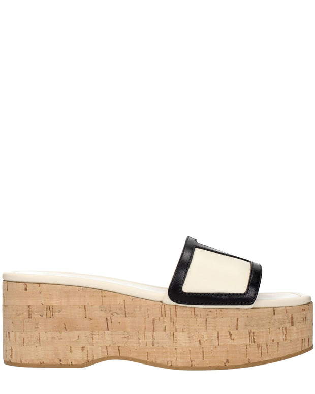 Beige Leather Wedge Sandals