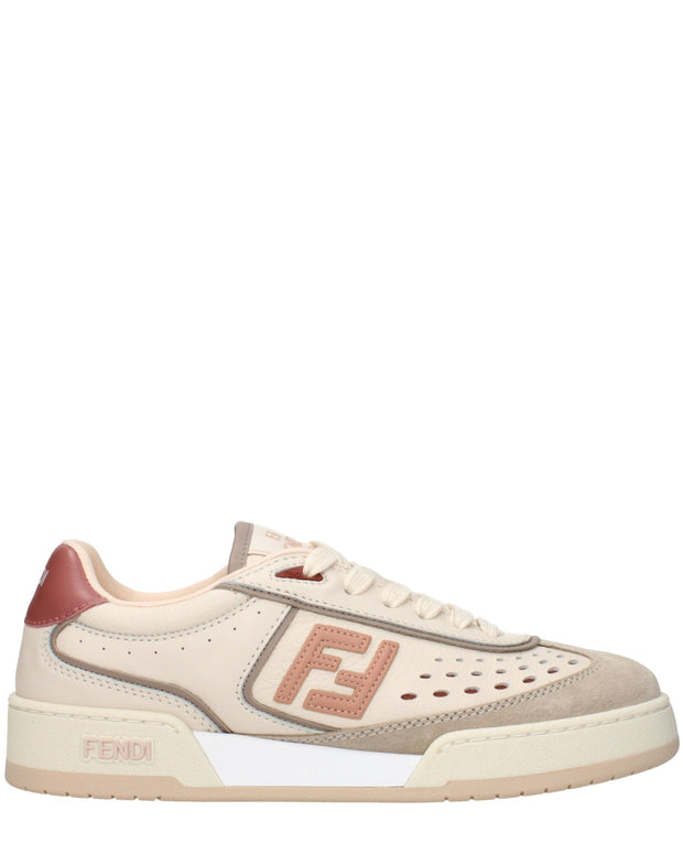 Beige Leather Low Top Sneakers