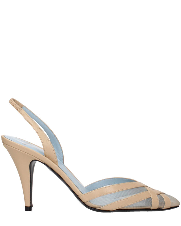 Beige Leather Stiletto Heel Sandals