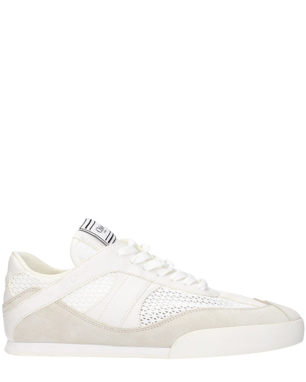 White Fabric Low Top Sneakers