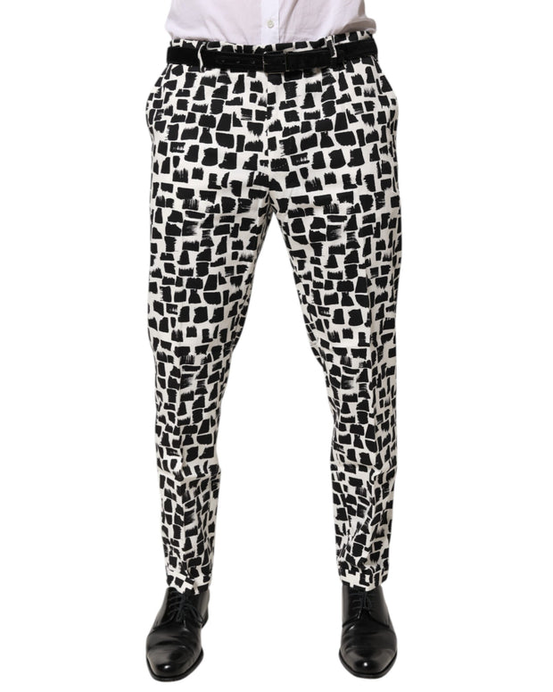 Black White Abstract Print Cotton Blend Pants