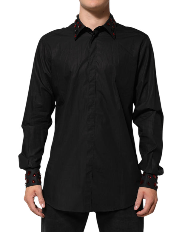 Black Cotton Embellished Collar Men’s Shirt