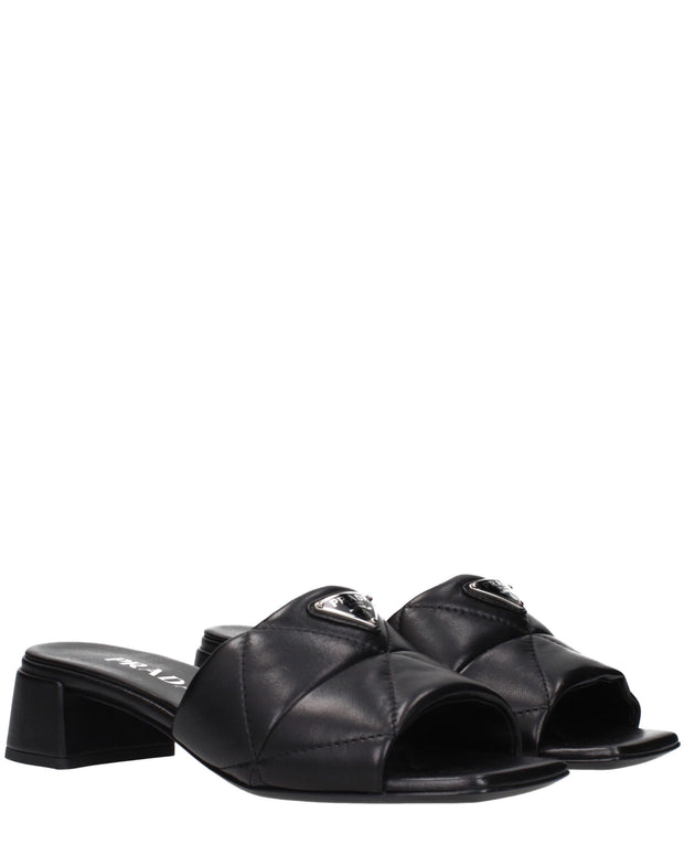Black Leather Flat Sandals