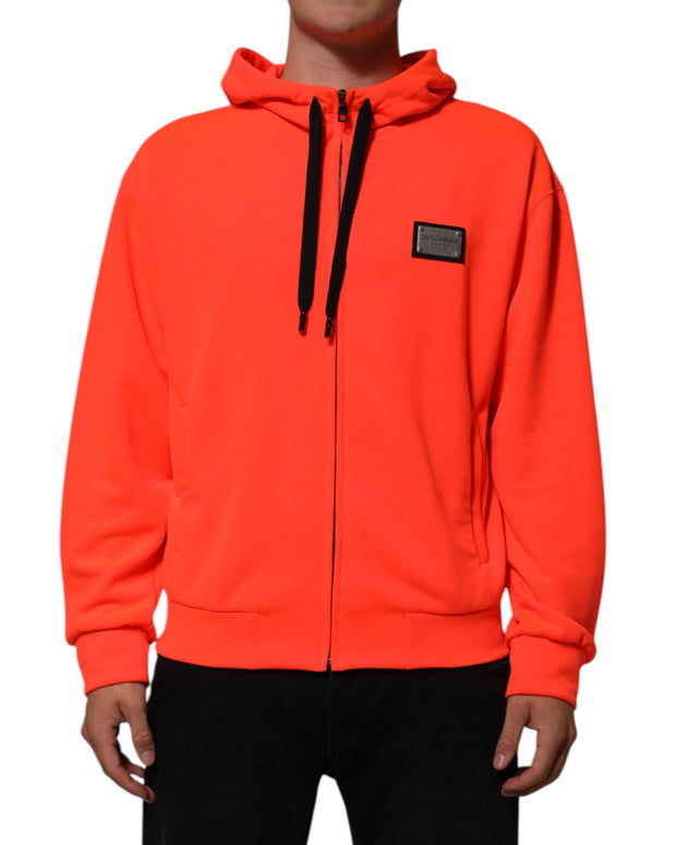 Red Fluorescent Polyester Logo Patch Hoodie Sweater