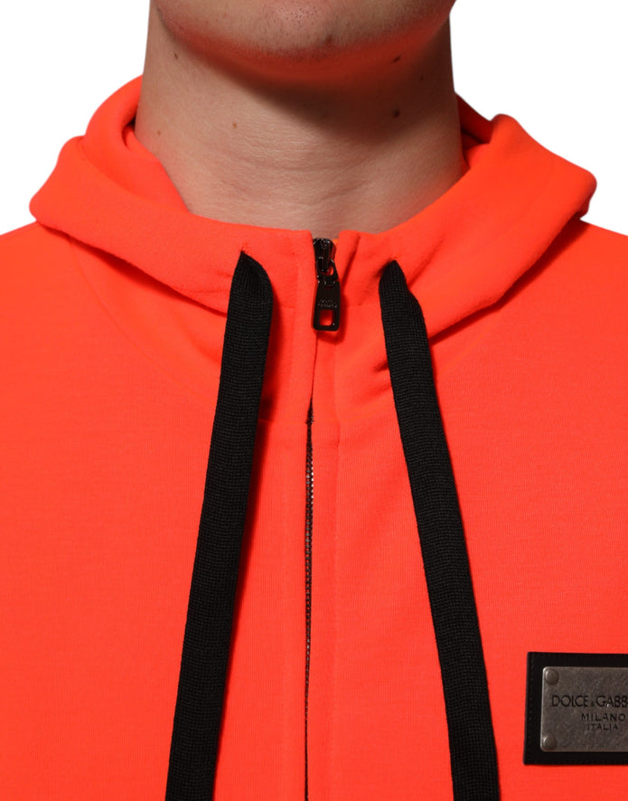 Red Fluorescent Polyester Logo Patch Hoodie Sweater