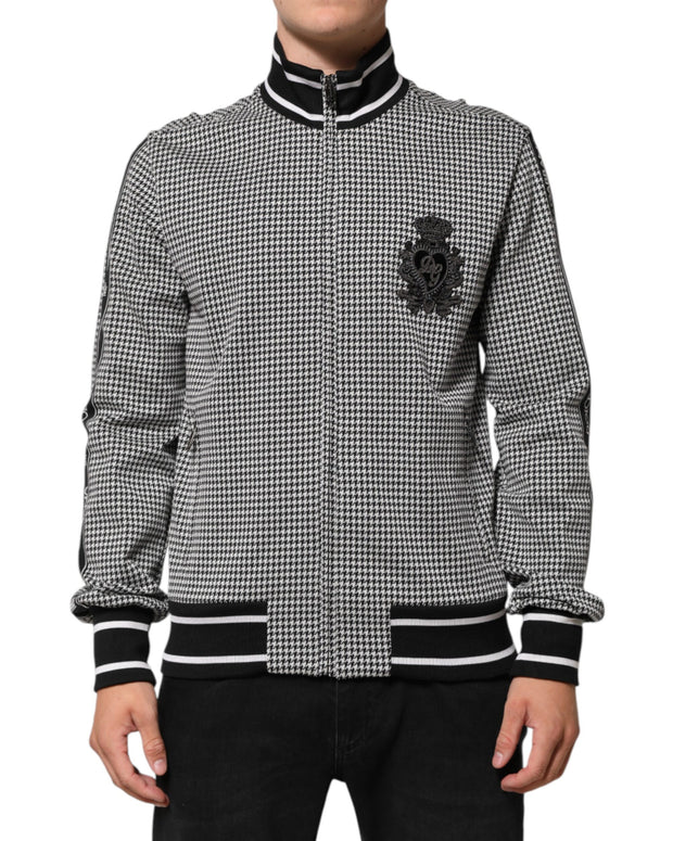 Black White Houndstooth Wool Crest Jacket Sweater