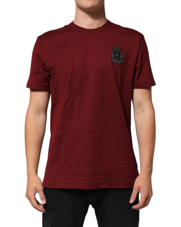 Bordeaux Red Cotton Crest Logo Patch T-Shirt
