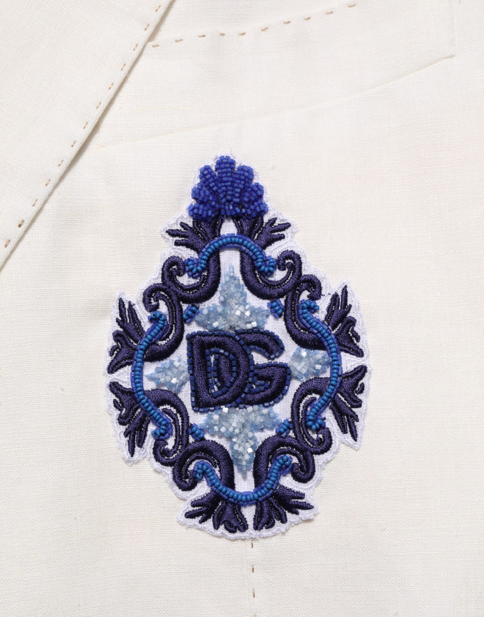 Light Cream Linen Embroidered 2 Piece Suit