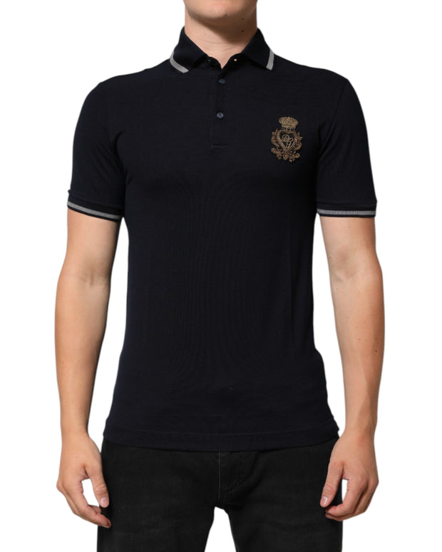 Navy Blue Cotton Crown Crest Logo Men T-Shirt