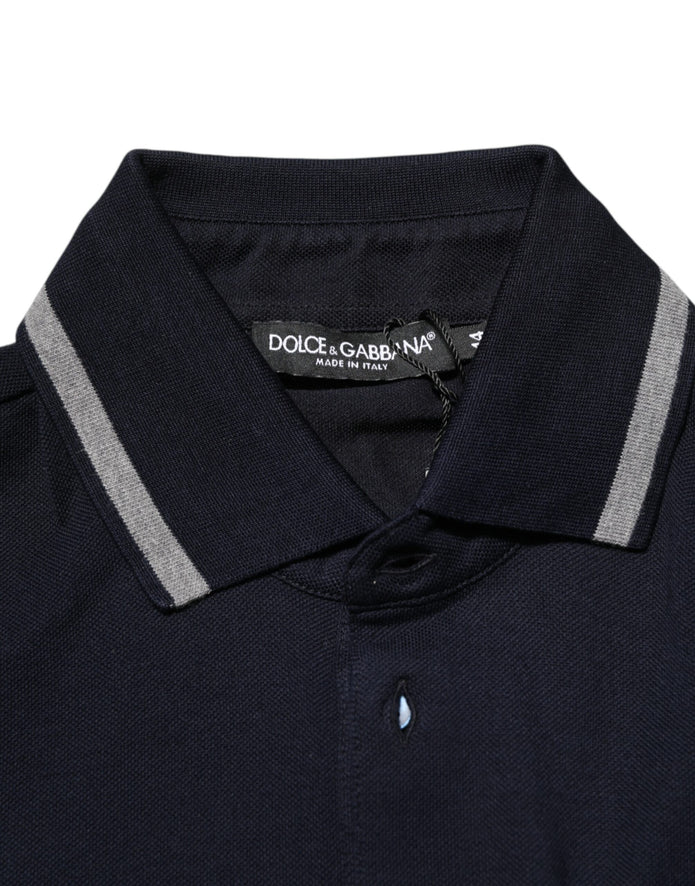 Navy Blue Cotton Crown Crest Logo Men T-Shirt