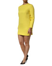 Yellow Viscose Acetate Mini Long Sleeve Dress