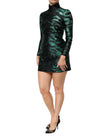 Black Green Metallic Jacquard Mini Long Dress