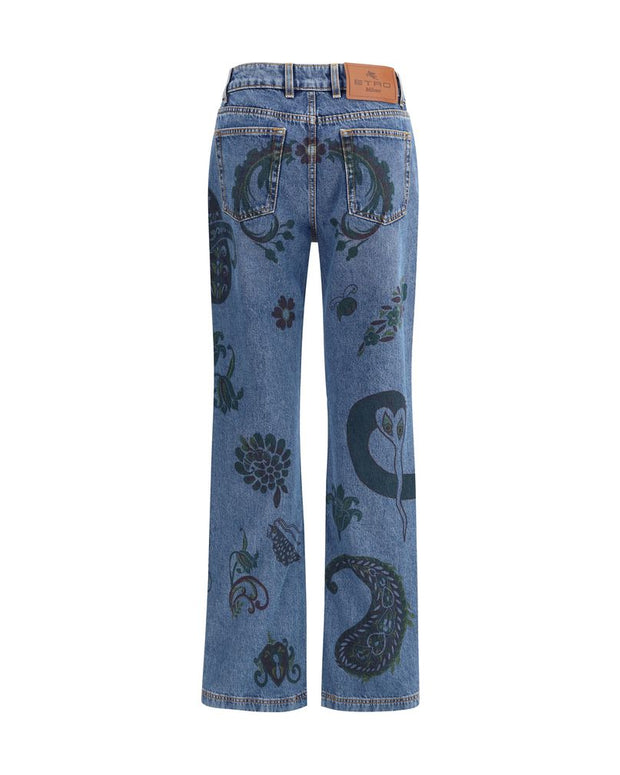 Flower and bee print flare Jeans