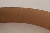 Brown Leather Gold Metal Oval Buckle Belt