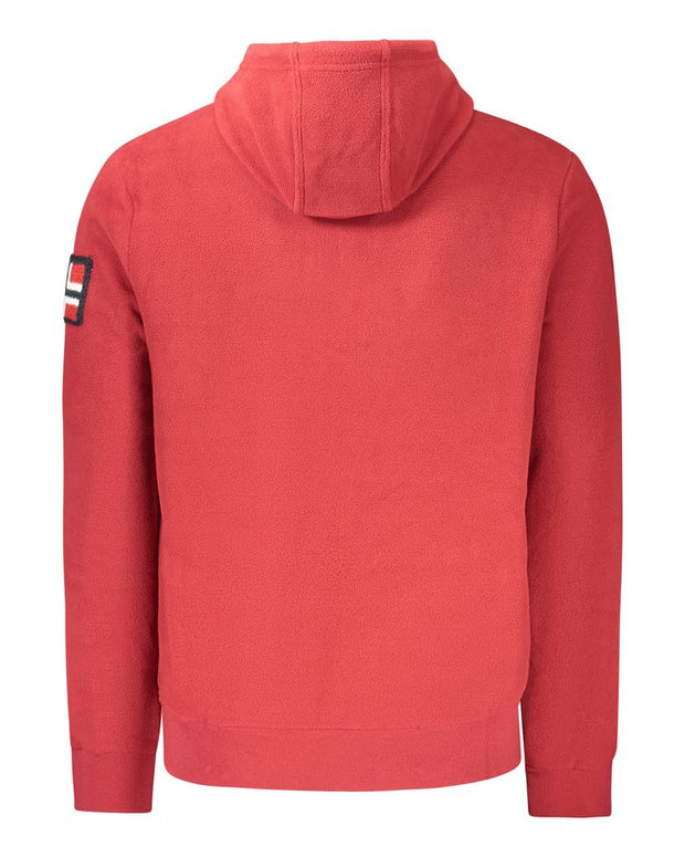 Red Polyester Men's Hooded Sweater