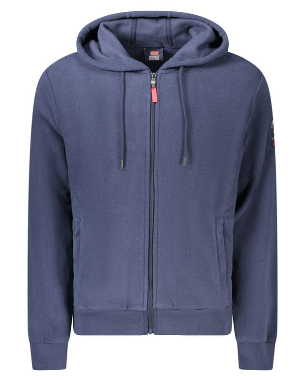 Blue Polyester Men's Hooded Sweater