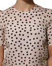 Beige Black Polka Dot Silk Short Sleeve Blouse Top