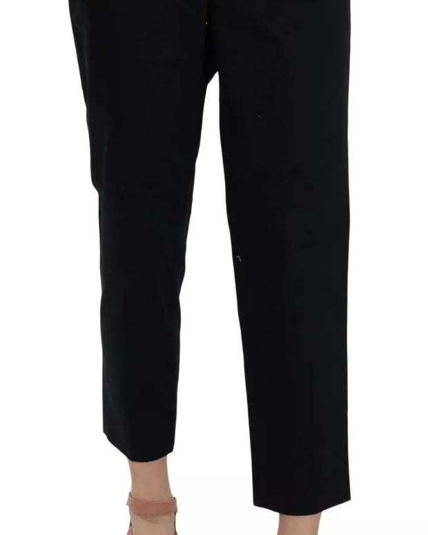 Black Cropped Front Button Embellished Pants