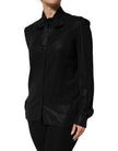 Black Viscose Long Sleeve Tie Neck Blouse Top